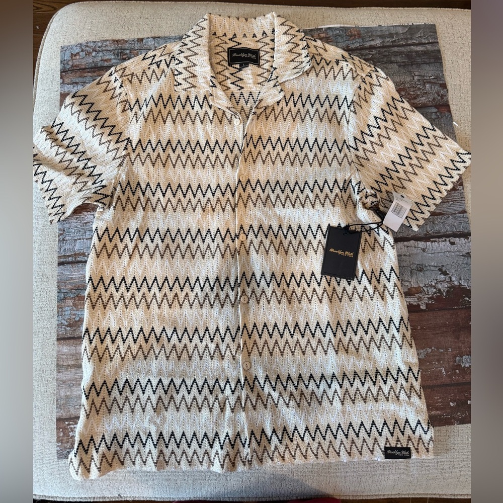 Brooklyn Cloth Black and White Zigzag Button Down Shirt size Large BNWT